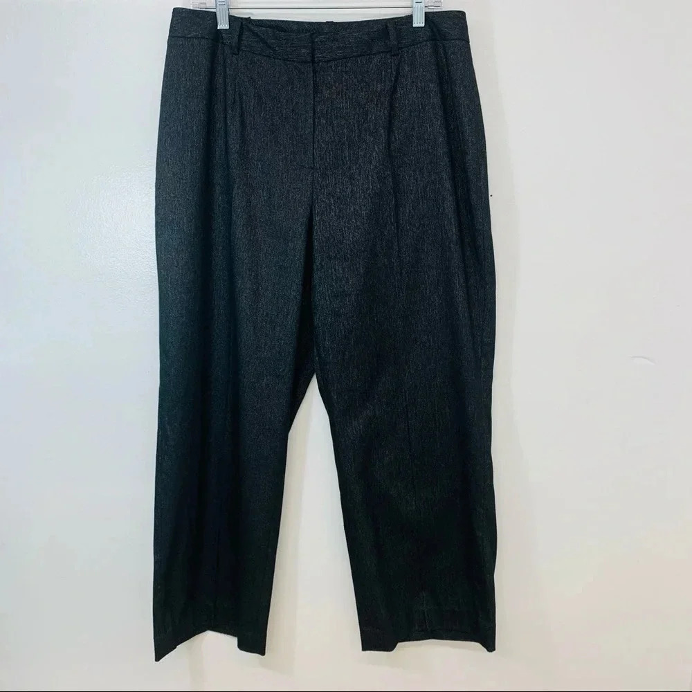 Jones NY Pants Woman Pants 14W Trouser Charcoal Sheen Straight Stretch Office